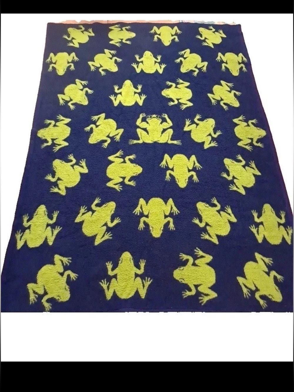 Vintage Biederlack Frogs Blanket Blue Green Throw Reversible Acrylic Germany